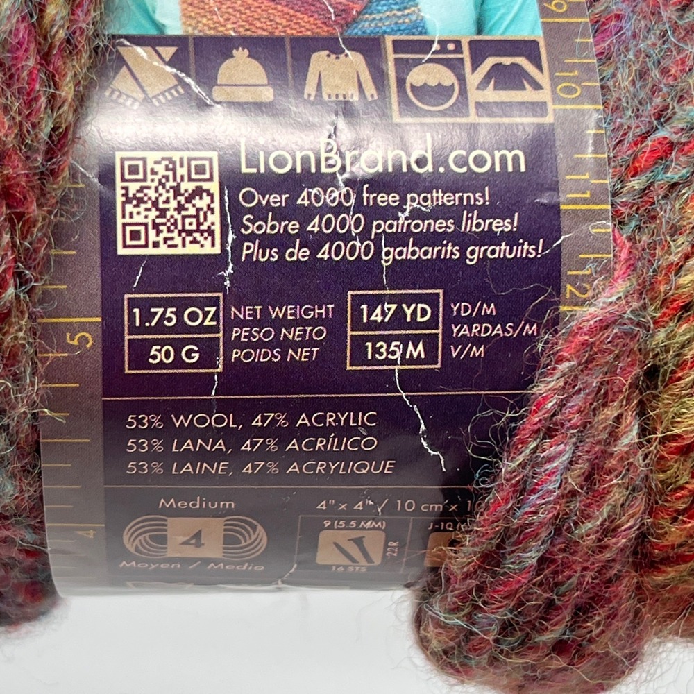 Lion Brand Amazing Wool Acrylic Blend Art 825 Color 201 Red Teal Ombre Set 2 New - Picture 6 of 7